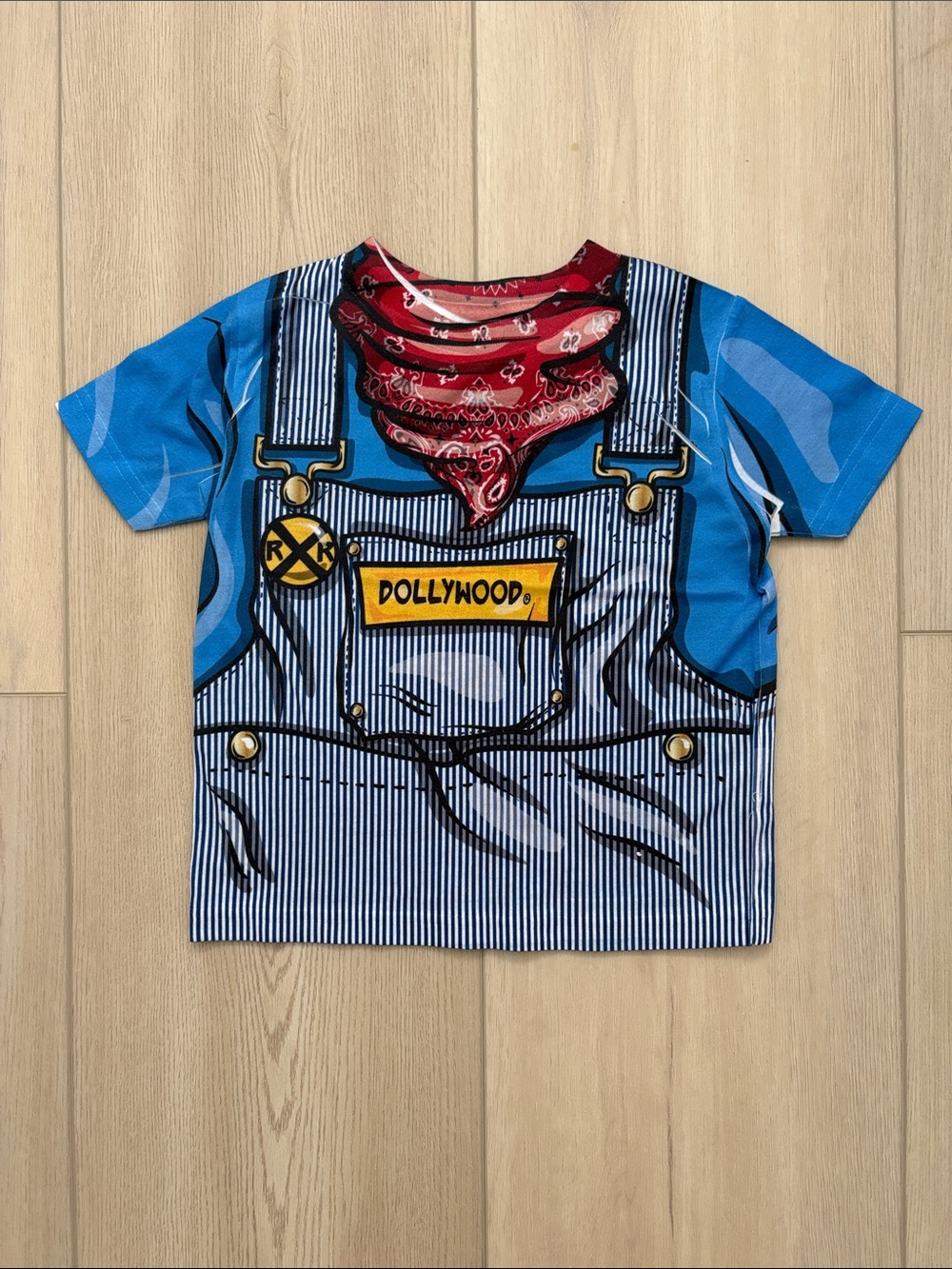Dollywood Kids Graphic Overalls Tee with Red Bandana Print